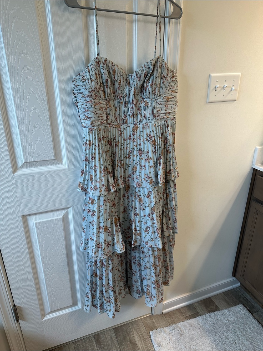 Lulu’s Cascading Crush Pale Blue Floral Print Tiered Bustier Midi Dress XL - Picture 3 of 5